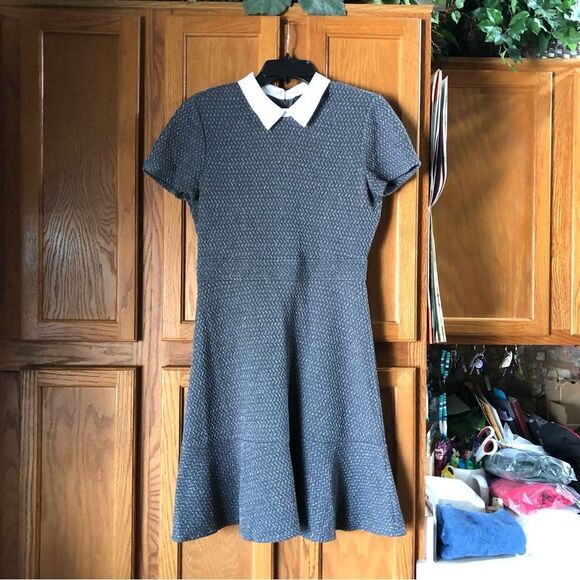 BCBGMAXAZRIA Collared Metallic Tweed Fit & Flare Mini Ginnie Dress - S - Picture 2 of 14